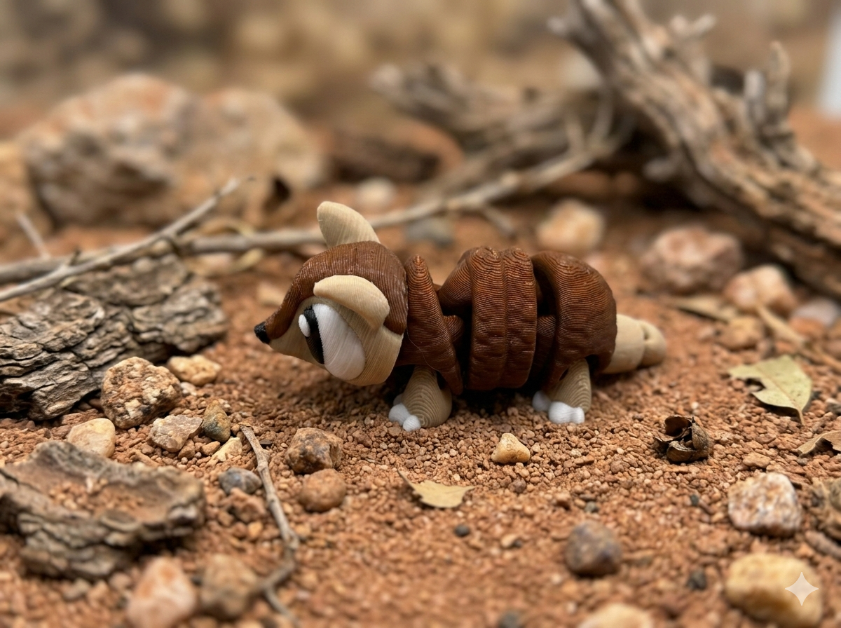 Mini Flexi Gürteltier Detailansicht Panzer bewegliche Glieder 3D-Druck Fidget Toy - fks-design
