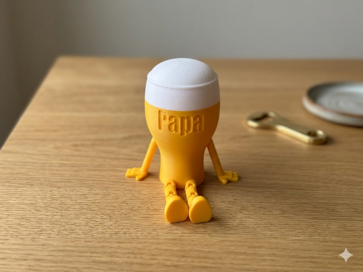 3D-Druck Papa Kantenhocker – Bierglas Figur mit Schaumkrone und Articulated Beinen von fks-design
