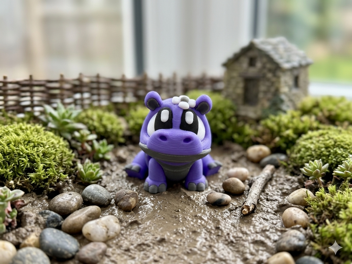Bewegliches Mini Flexi-Nilpferd Mädchen in der Hand, 3D-gedruckt, Fidget Toy von fks-design
