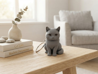 Sitzende Britisch Kurzhaar Katze als 3D-gedruckter PLA Schlüsselanhänger mit Metallring – Geschenk für Katzenliebhaber von fks-design
