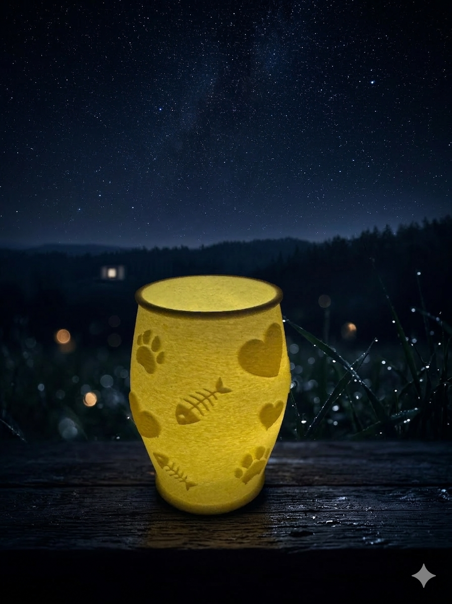 3D Druck Teelichthalter mit Herz Pfote und Fischgräte Motiv Detailansicht - fks-design
