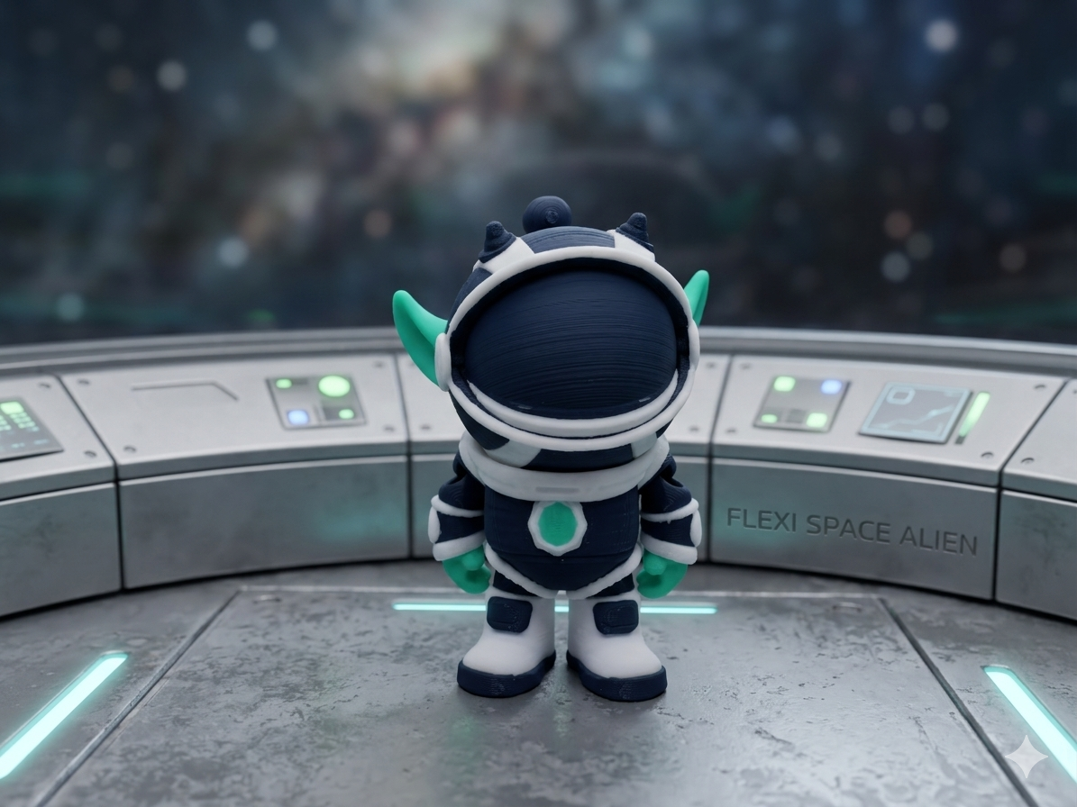 Mini Flexi-Space-Alien mit geschlossenem Helmvisier – bewegliches Detail, 3D-Druck von fks-design
