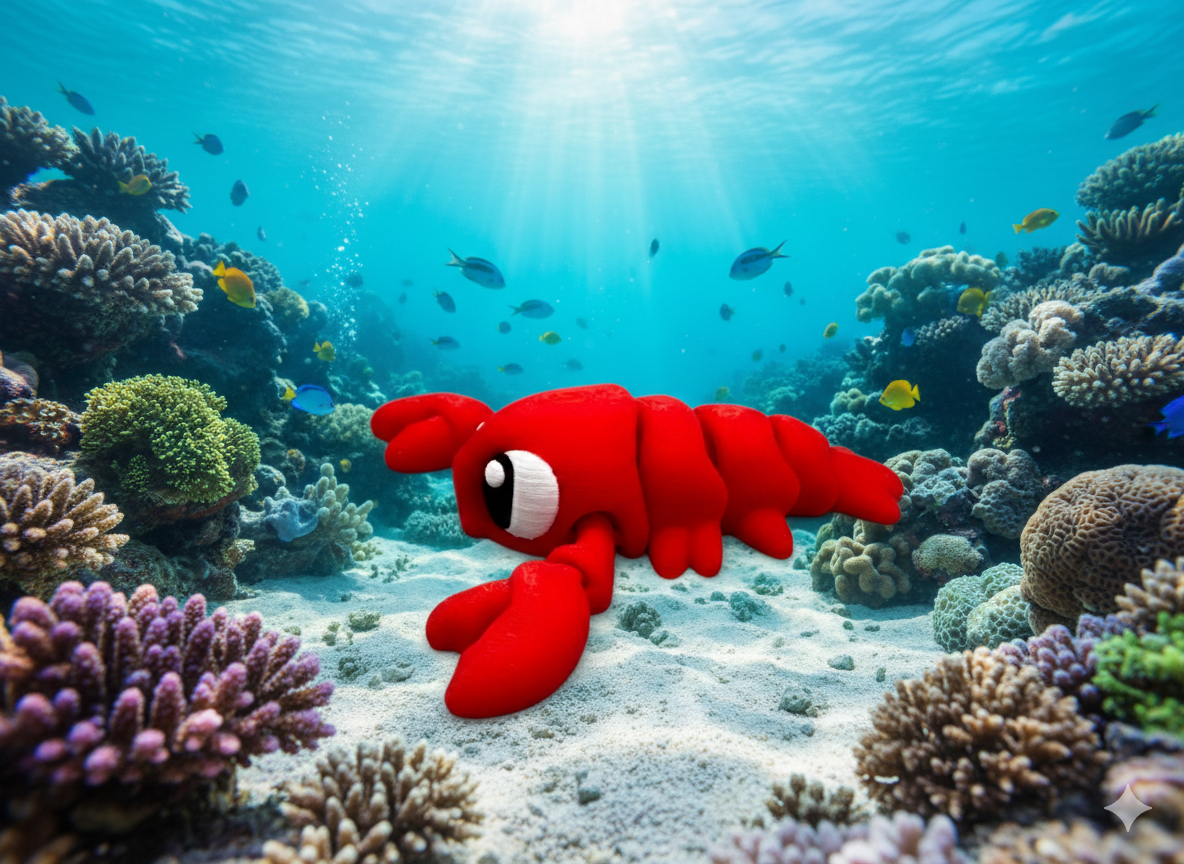 Mini Flexi Hummer 3D Druck Rot beweglich 6cm Lobster Meerestier - fks-design
