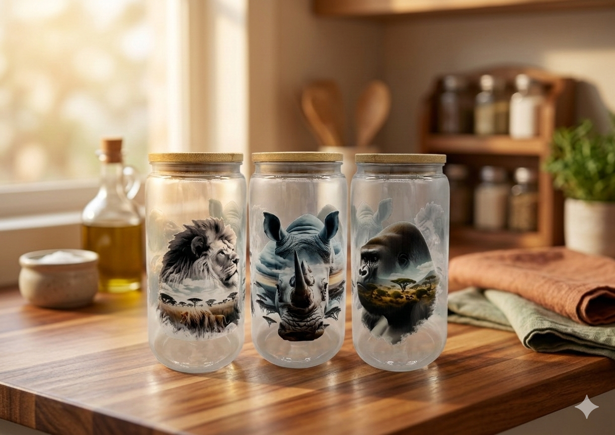 Trinkbecher Safari mit Bambusdeckel und Trinkhalm UV-DTF Motiv 550ml von fks-design
