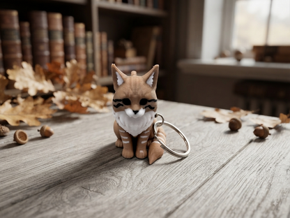 3D Druck Schlüsselanhänger Maine Coon Katze braun-weiß aus PLA mit Metallring – Frontansicht von fks-design
