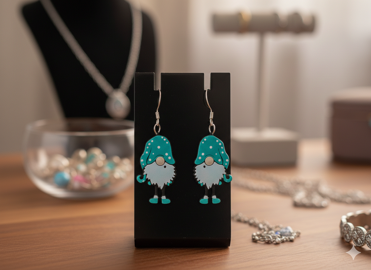 3D Druck Ohrringe Wichtel – mintfarbener Wichtel mit weißem Bart, 925er Sterling Silber Ohrhaken von fks-design
