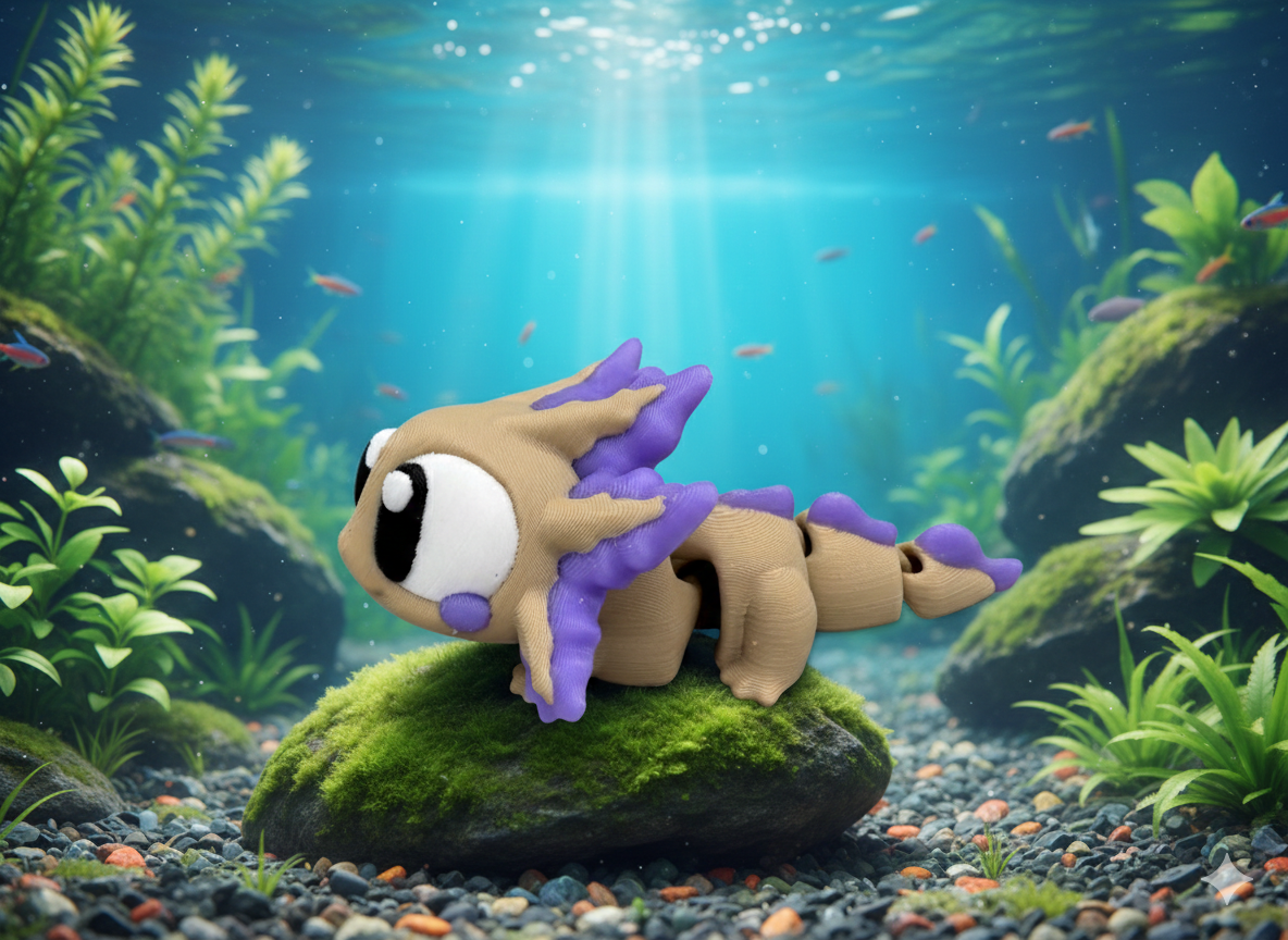 Flexi Schlüsselanhänger Axolotl 3D-Druck Seitenansicht
