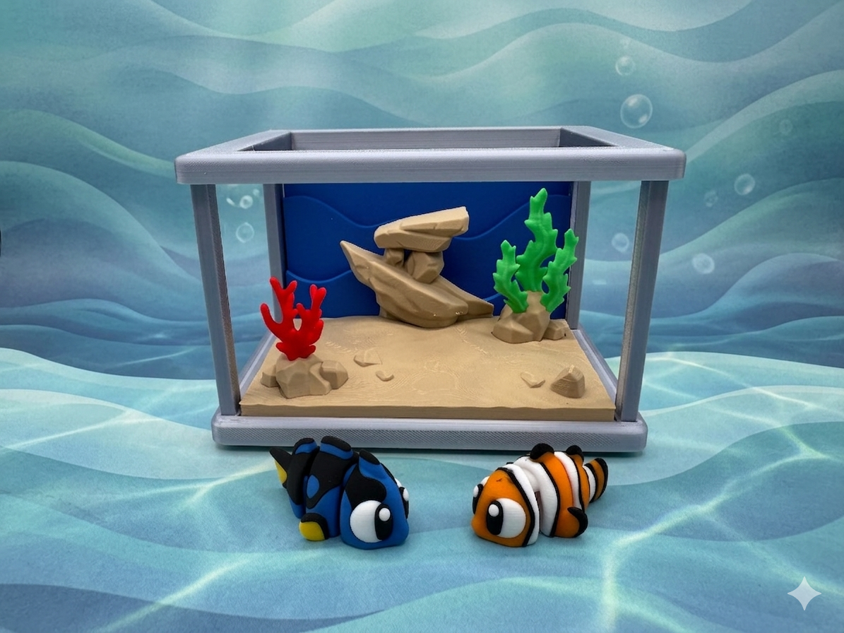 Flexi Fische beweglich aus PLA – 3D-gedrucktes Mini-Aquarium Set von fks-design
