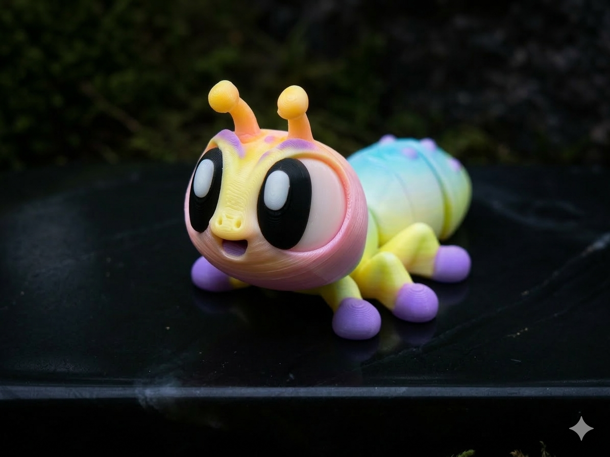 Mini Flexi Ameise 3D Druck mit Regenbogen Silk-PLA Effekt, bewegliche Gelenke von fks-design

