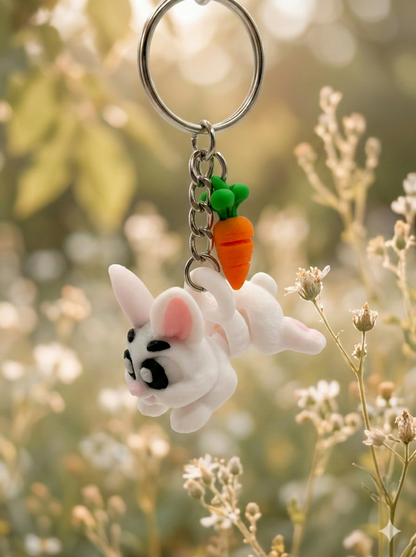 3D Druck Flexi Schlüsselanhänger Hase mit Karotte beweglich – Gesamtansicht von fks-design
