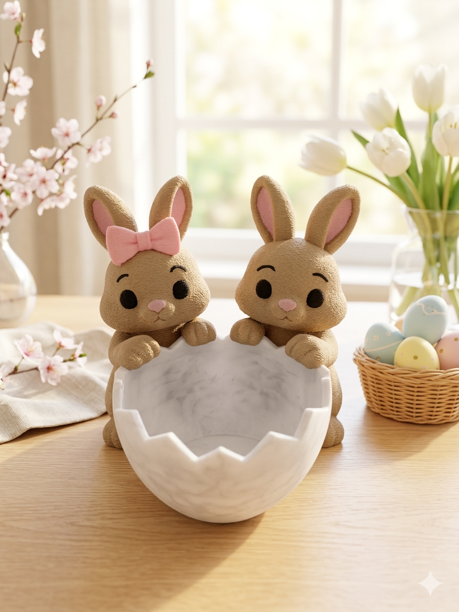 B-Ware Hasen-Pärchen mit Eierschale 3D Druck Osterdeko, Landhaus-Charme von fks-design
