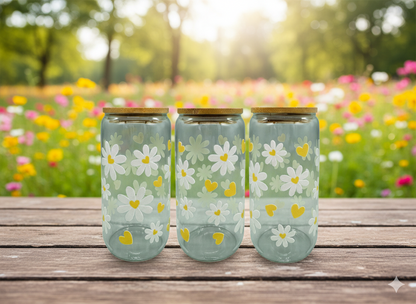 Trinkglas Herz Blumen 550ml mit Bambusdeckel und Trinkhalm UV-DTF Motiv von fks-design
