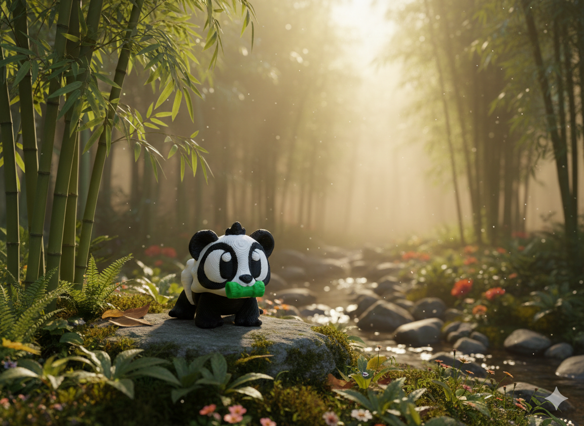 Mini Flexi Panda 3D Druck Schwarz-Weiß beweglich 5cm Bambus - fks-design
