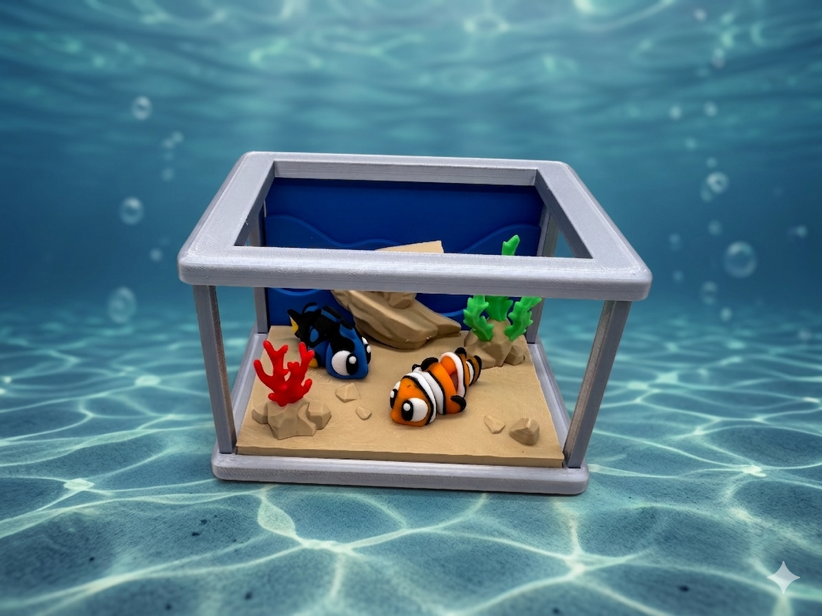 3D Druck Aquarium Miniatur fks4/1 – Clownfisch & Doktorfisch Flexi-Set von fks-design
