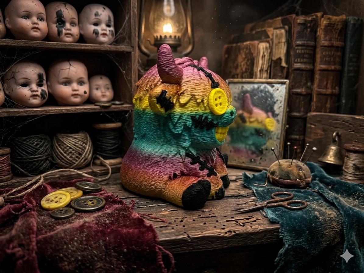Stitch Buddie Horror- Highland Kuh | Düstere 3D-Druck Sammelfigur