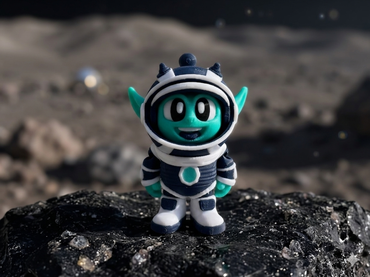 Mini Flexi-Space-Alien von vorne – offenes Helmvisier, 3D-Druck in PLA von fks-design
