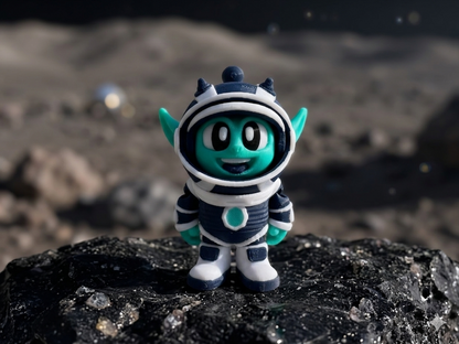 Mini Flexi-Space-Alien von vorne – offenes Helmvisier, 3D-Druck in PLA von fks-design
