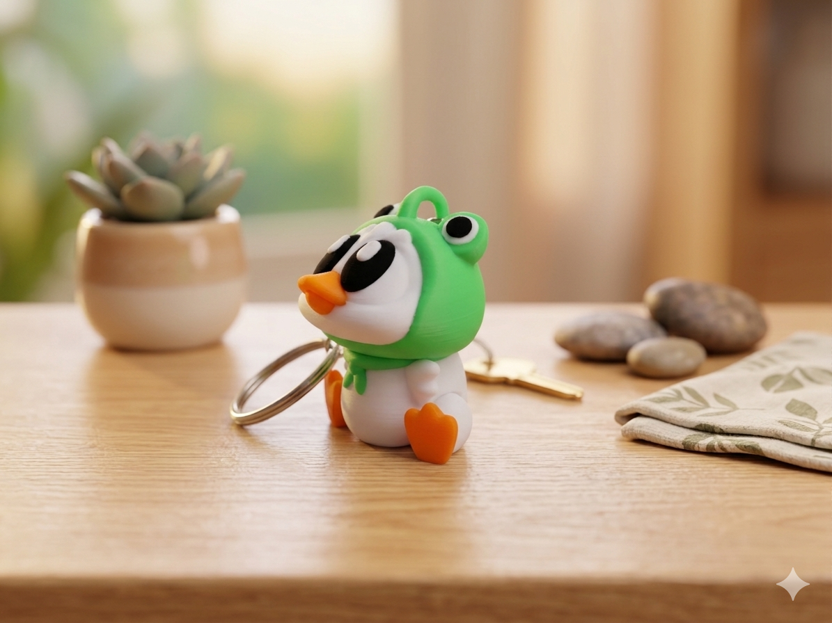Flexi Enten-Frosch Schlüsselanhänger Detailansicht – 3D-gedrucktes Kawaii Accessoire von fks-design
