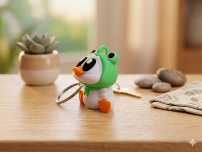 Flexi Enten-Frosch Schlüsselanhänger Detailansicht – 3D-gedrucktes Kawaii Accessoire von fks-design
