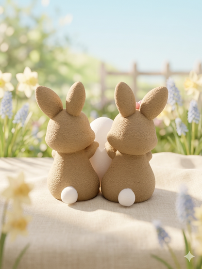 Hasen-Duo mit rosa Schleife und Eierschale, Osterdekoration 3D-Druck von fks-design

