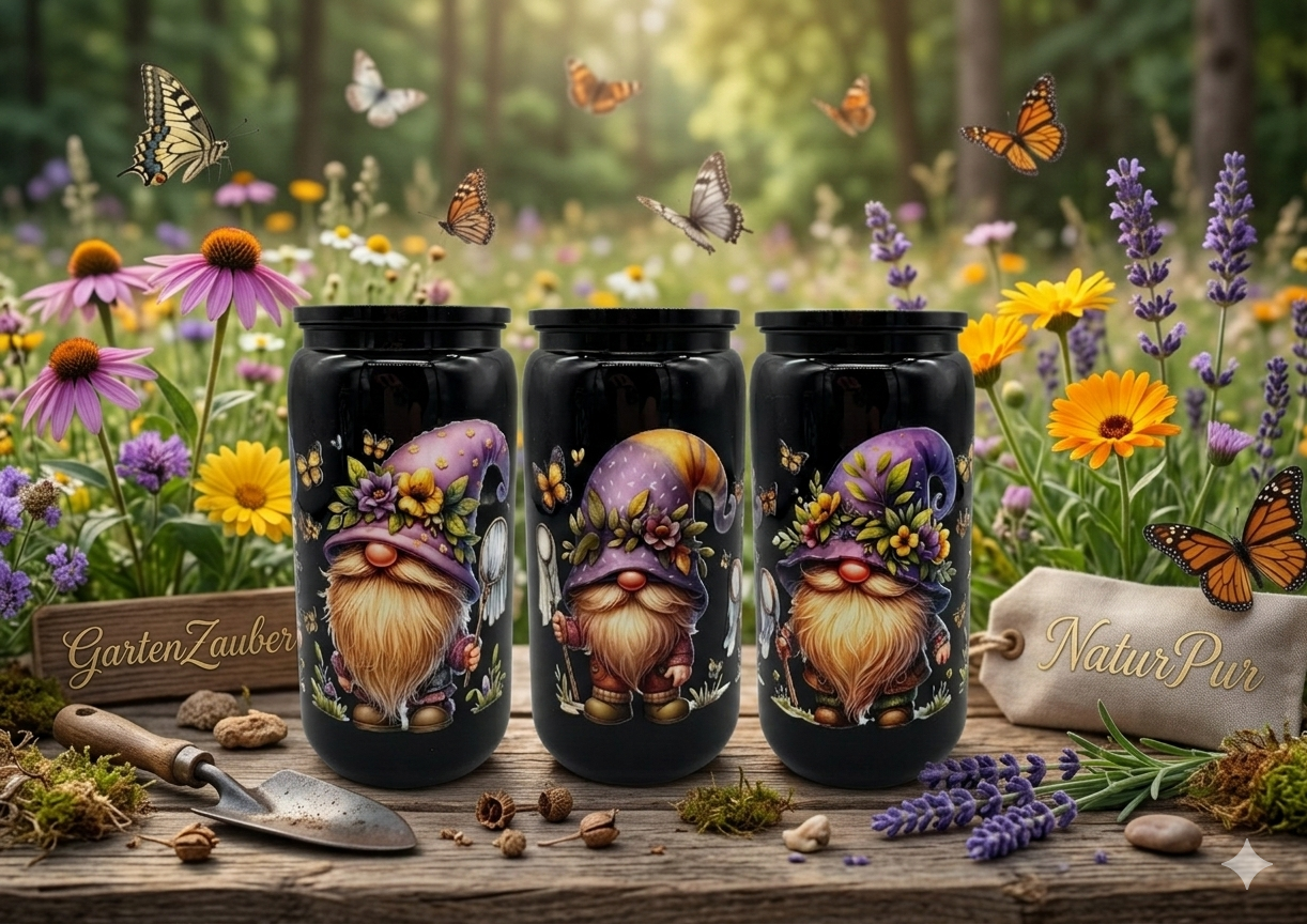 Trinkbecher Lila Wichtel Gnome mit Deckel und Trinkhalm UV-DTF Motiv 550ml von fks-design
