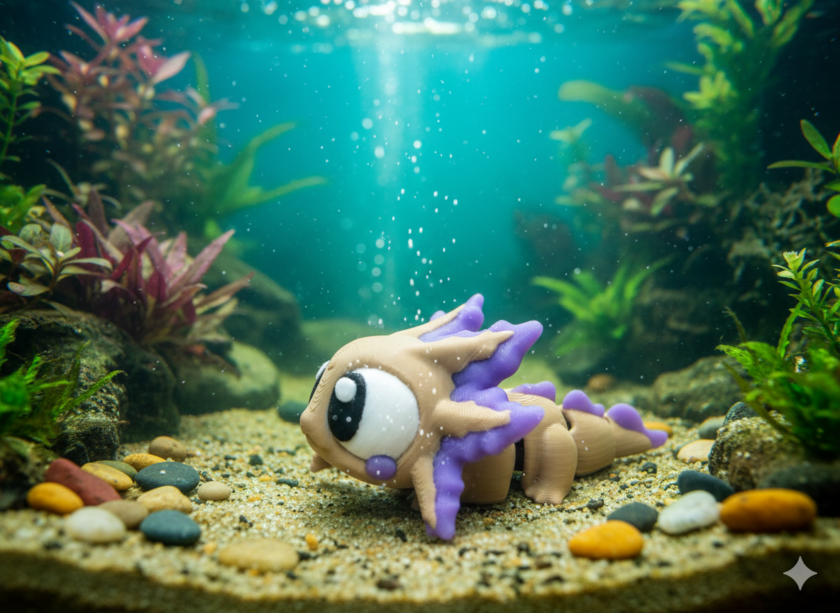 Mini Flexi Axolotl 3D Druck Lila 
beweglich 7cm Kawaii - fks-design
