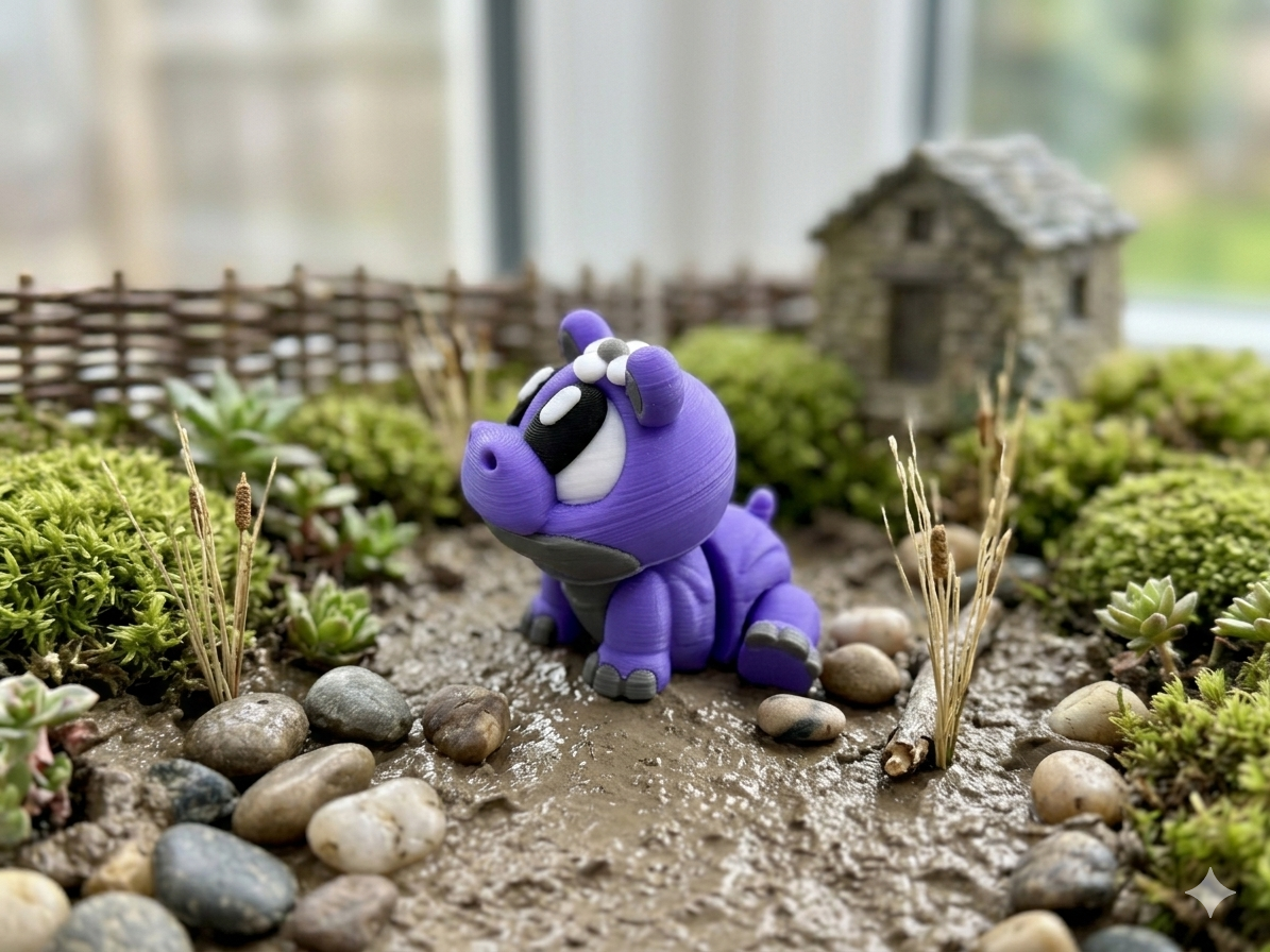 Mini Flexi Nilpferd Mädchen 3D Druck Detailansicht – gelenkige Konstruktion, lila, Deko von fks-design
