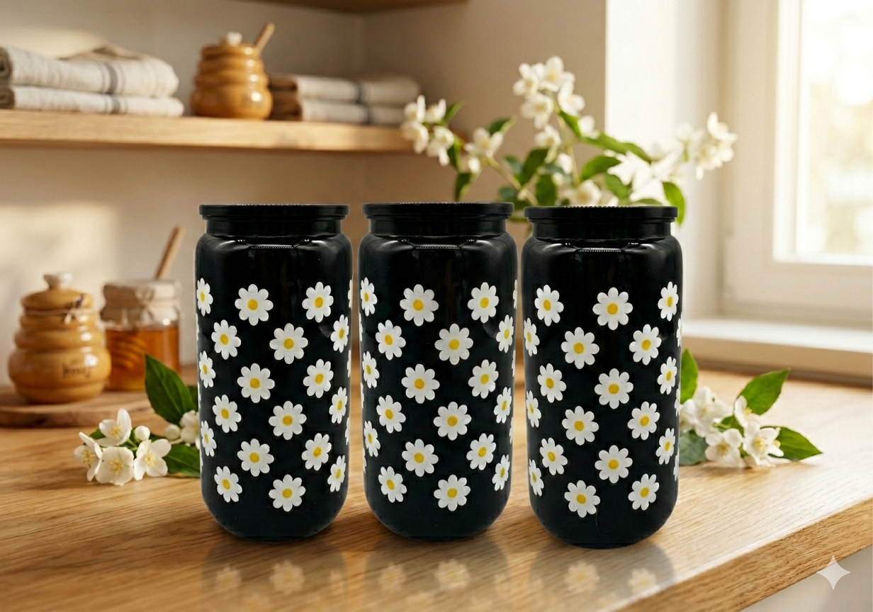 Trinkbecher Gänseblümchen mit Deckel und Trinkhalm UV-DTF Motiv 550ml von fks-design
