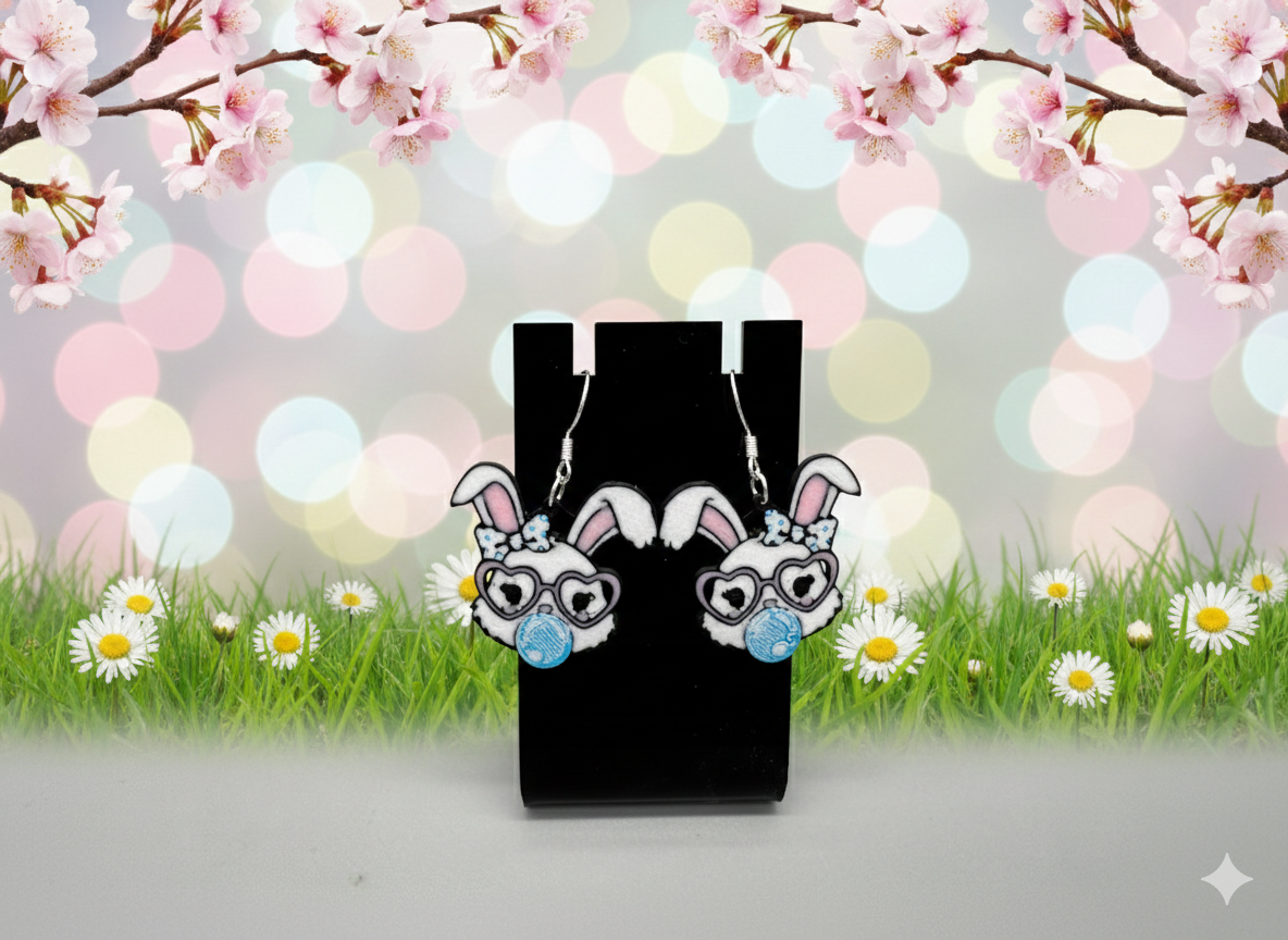 3D Druck Ohrringe Bubble Bunny mit Herzbrille und 925er Sterling Silber Ohrhaken – Osterschmuck von fks-design
