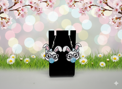 3D Druck Ohrringe Bubble Bunny mit Herzbrille und 925er Sterling Silber Ohrhaken – Osterschmuck von fks-design
