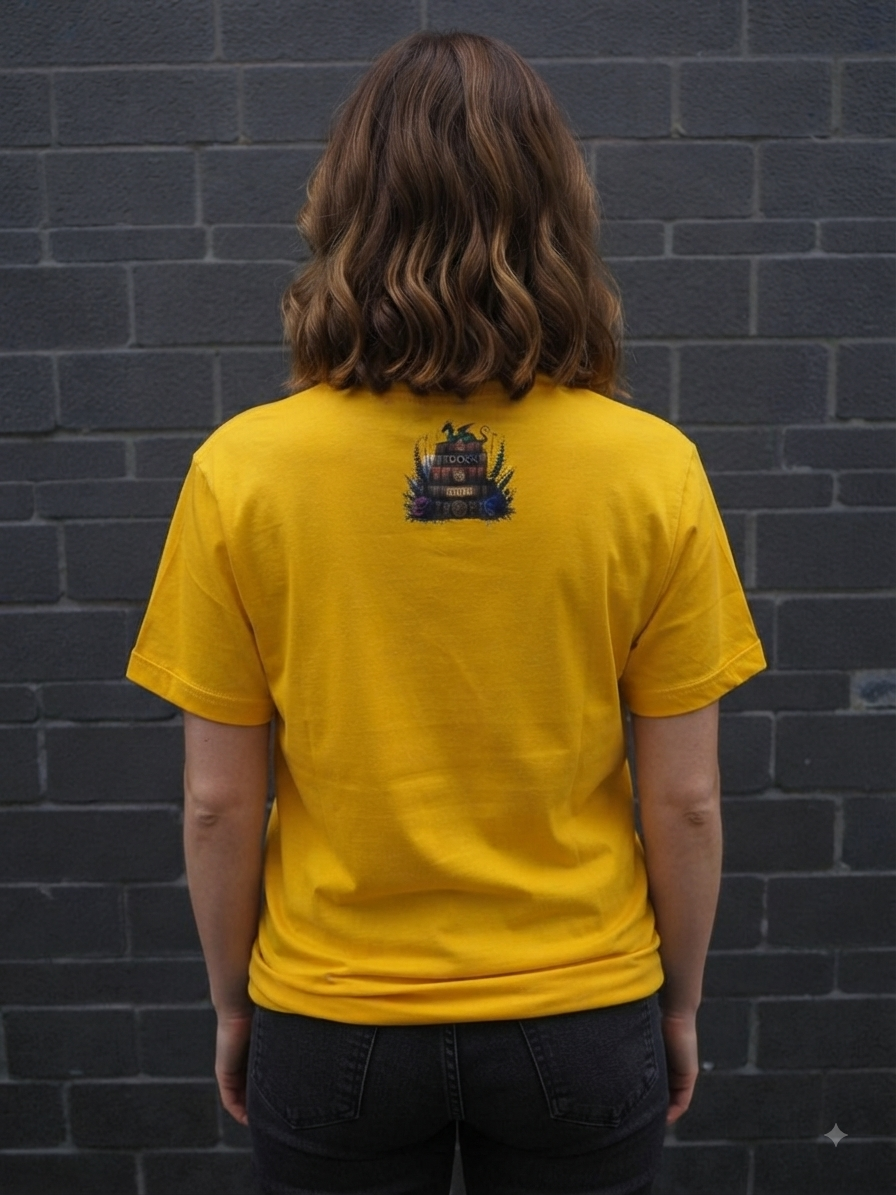 Unisex T-Shirt Bücher Drache gelb – Books Over People Rückenprint von fks-design

