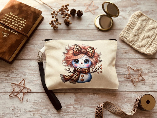 Kleine Stofftasche mit Leo Schneemann | Beige Zipper-Tasche & Handschlaufe