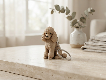 3D Druck Schlüsselanhänger Pudel beige aus PLA mit Metallring – Seitenansicht von fks-design
