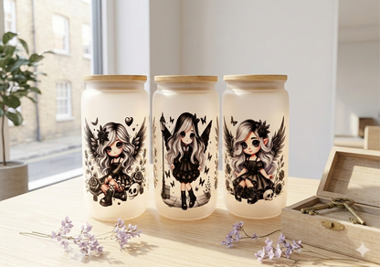 Matter Trinkbecher Gothic Girl mit Bambusdeckel und Trinkhalm UV-DTF Motiv 550ml von fks-design
