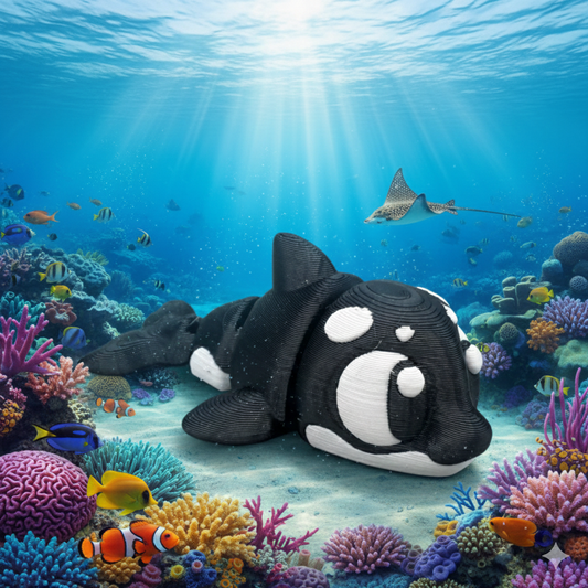 Mini Flexi Orka 3D Druck Schwarz-Weiß beweglich 6cm Meerestier - fks-design