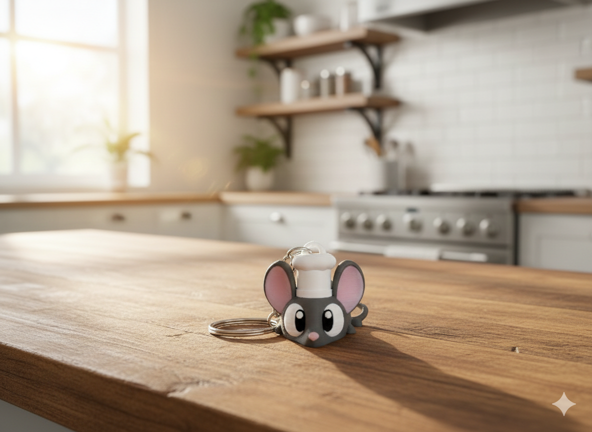 Flexi Schlüsselanhänger Koch Maus 3D-Druck Seitenansicht