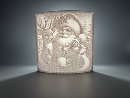 3D Druck Litophan Lampe " Weihnachtsmann mit Rentier und Vogel "