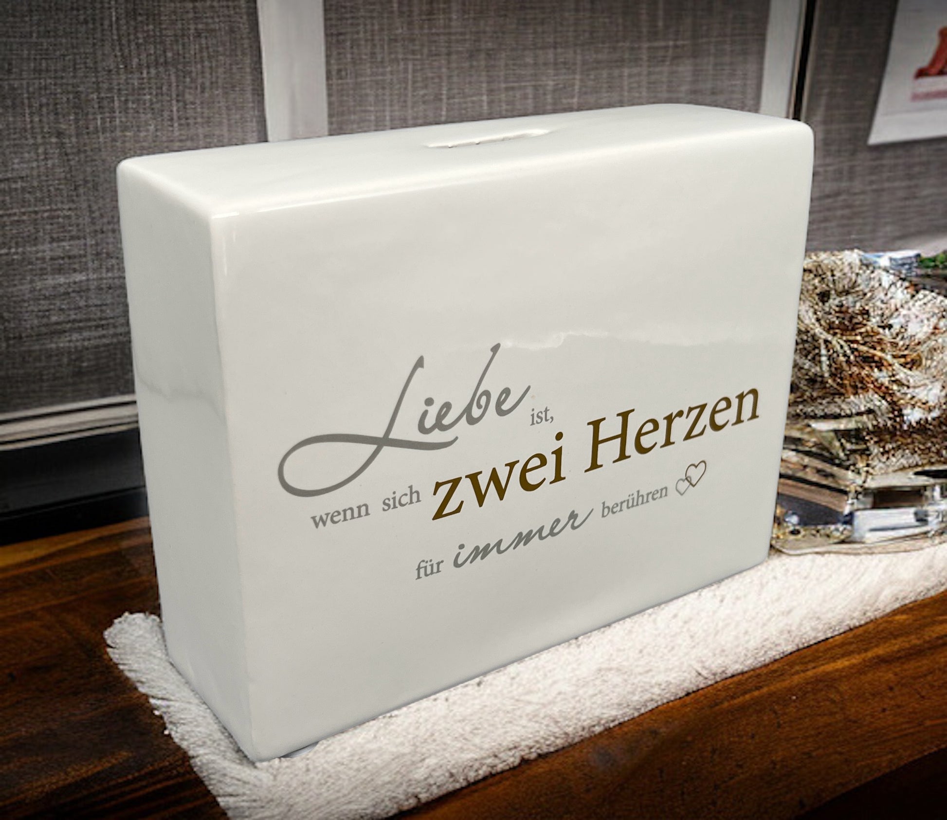 Gilde Spardose Herz an Herz - Romantisch Hochzeit Geschenk - fks-design
