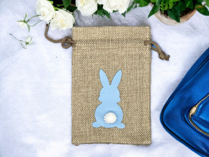 Ostersäckchen mit Häschendruck Kordelzug 10x15 cm in Blau – Osterbeutel Baumwolle/Leinen von fks-design
