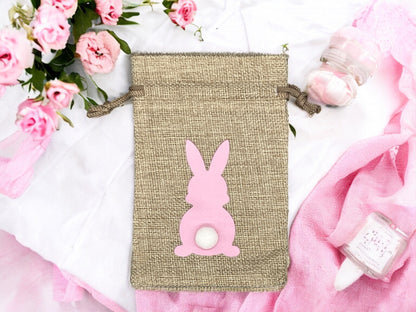 Ostersäckchen mit Häschendruck Kordelzug 10x15 cm in Rosa – Osterbeutel Baumwolle/Leinen von fks-design
