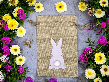 Ostersäckchen mit Häschendruck Kordelzug 10x15 cm in Lila – Osterbeutel Baumwolle/Leinen von fks-design
