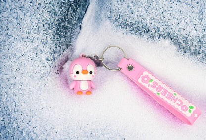 Schlüsselanhänger Pinguin Weichgummi Rosa mit Schlüsselring von fks-design
