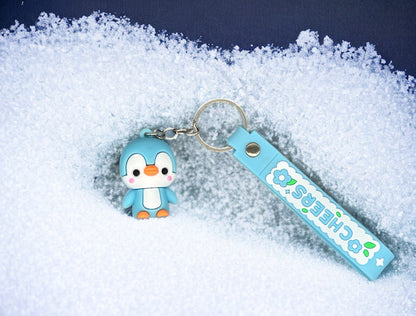 Schlüsselanhänger Pinguin Weichgummi Blau mit Schlüsselring von fks-design
