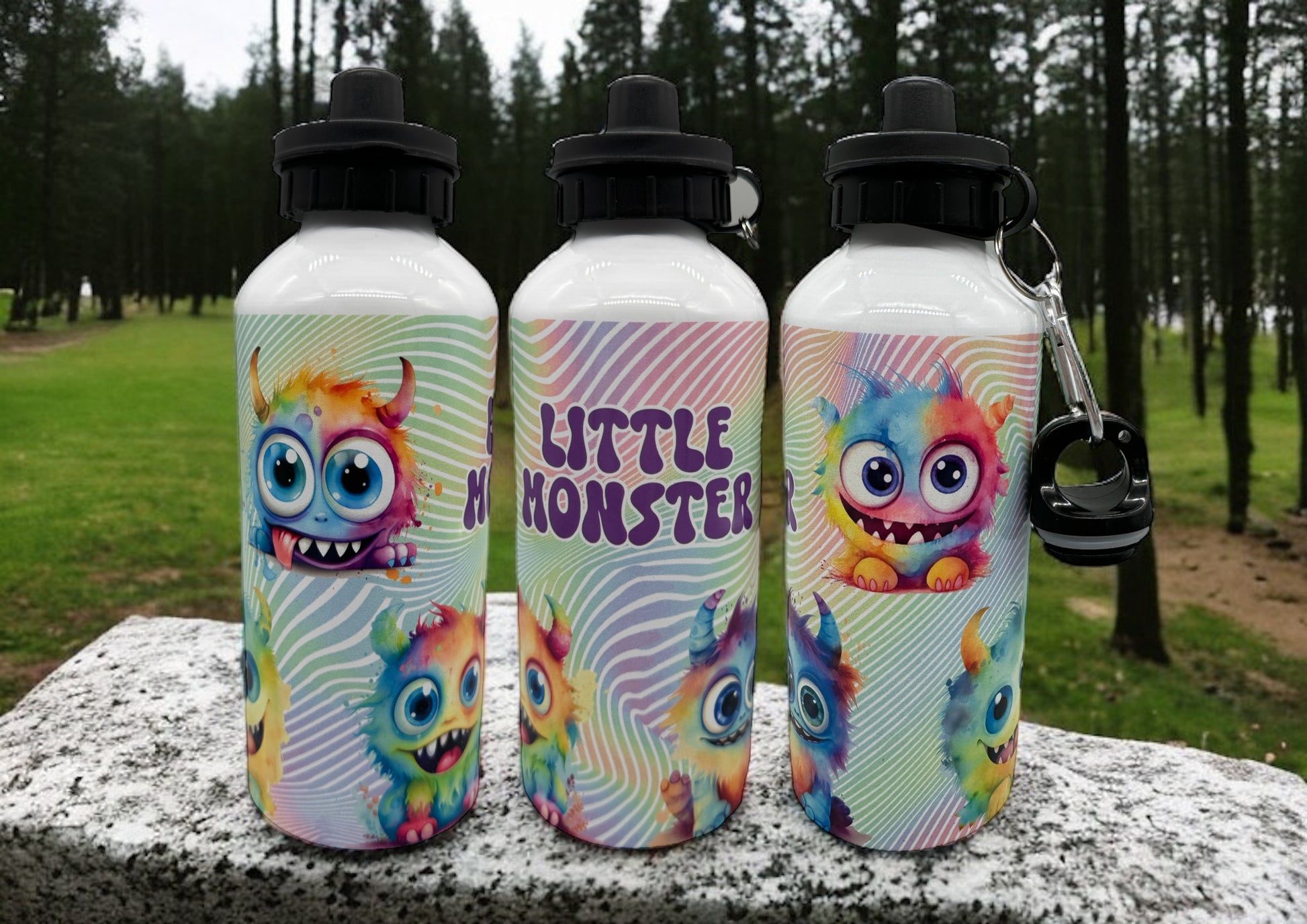 Alu Trinkflasche Little Monster 600ml mit 2 Verschlüssen - fks-design
