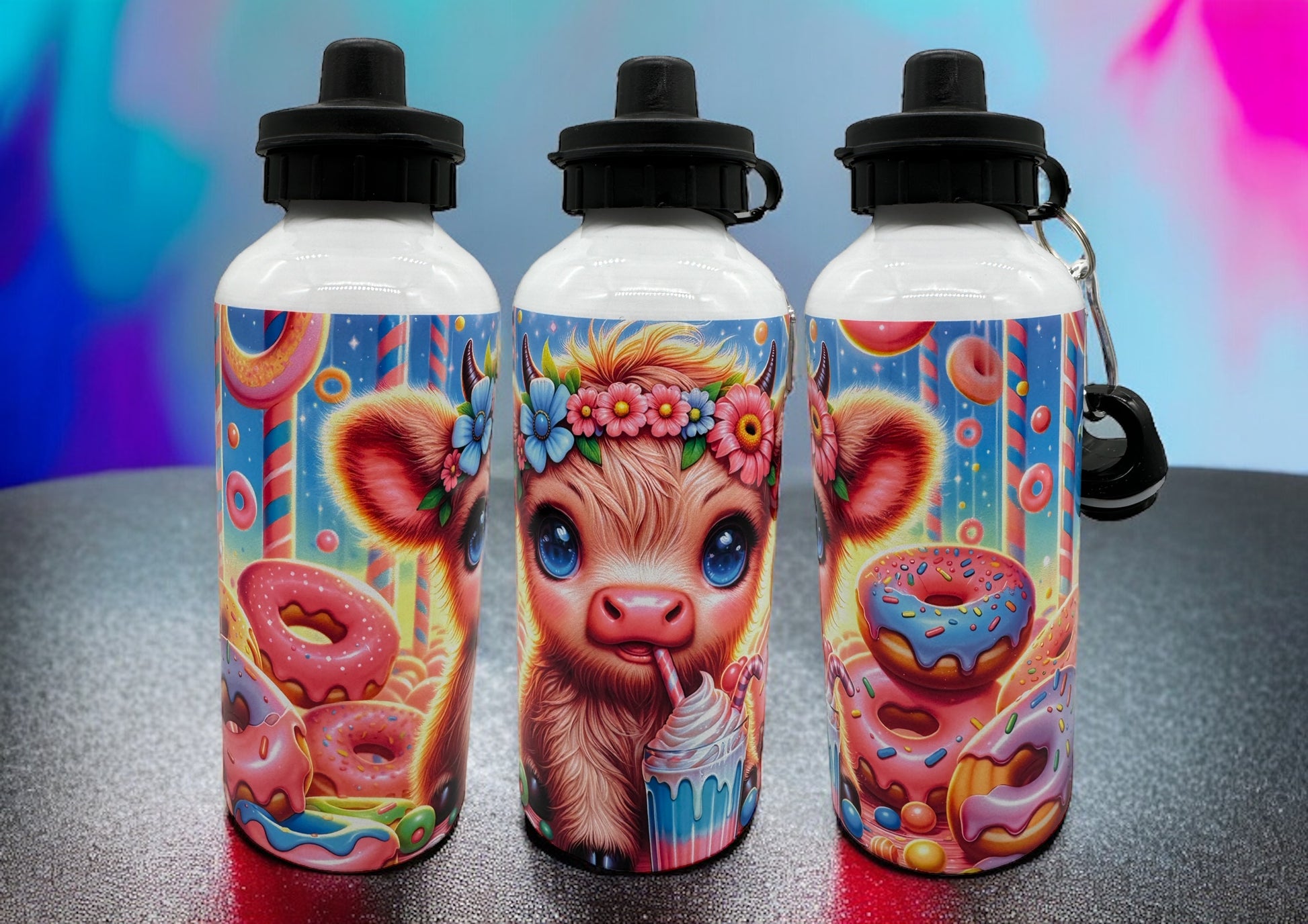 Alu Trinkflasche Süßes Kuhmädchen 600ml mit 2 Verschlüssen - fks-design
