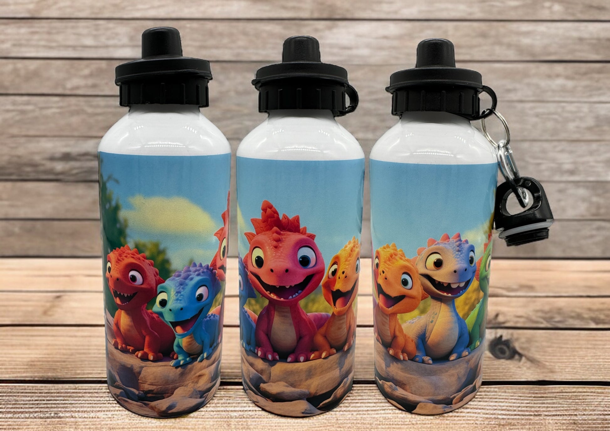 Alu Trinkflasche Dinosaurier Gang 600ml mit 2 Verschlüssen - f