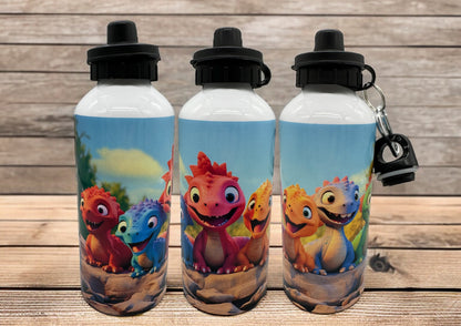 Alu Trinkflasche Dinosaurier Gang 600ml mit 2 Verschlüssen - f