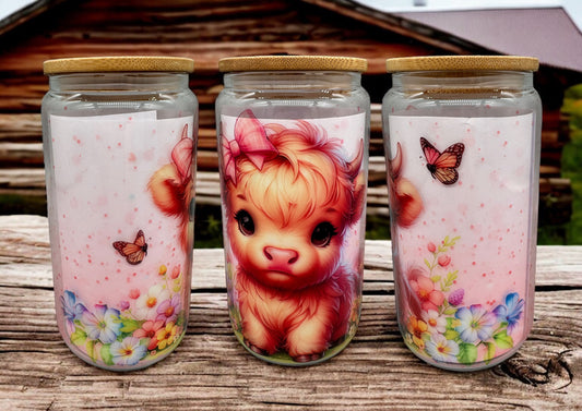 Trinkglas Süßes Babykuh Mädchen 550ml mit Bambusdeckel und Trinkhalm  von fks-design
