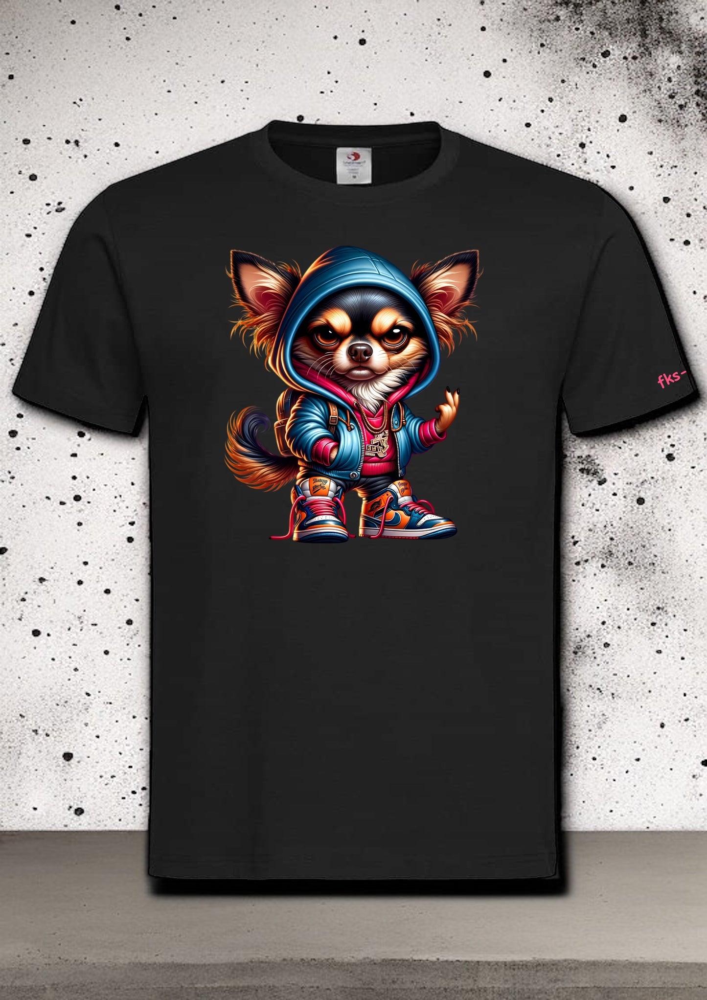 Unisex T-Shirt Chihuahua mit Hoody süßes Hunde Motiv-Shirt Vorderseite von fks-design

