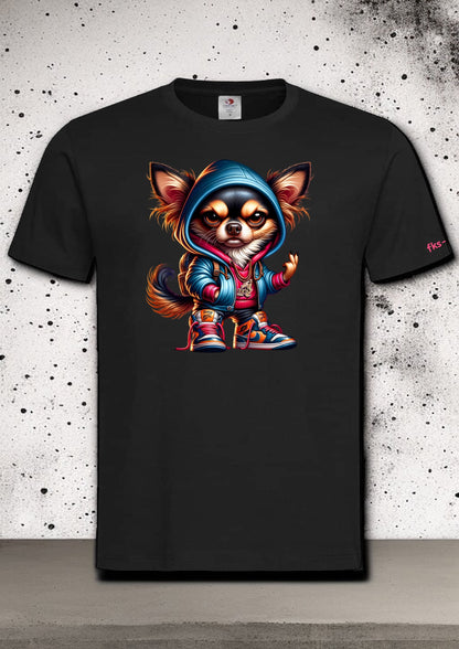 Unisex T-Shirt Chihuahua mit Hoody süßes Hunde Motiv-Shirt Vorderseite von fks-design

